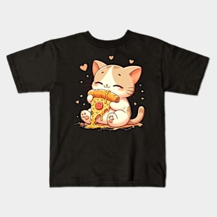 Cute kawaii Eating Pizza, Funny Pizza lover Kids T-Shirt